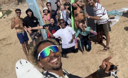 Us with our group of surfers in Tamraght Morocco