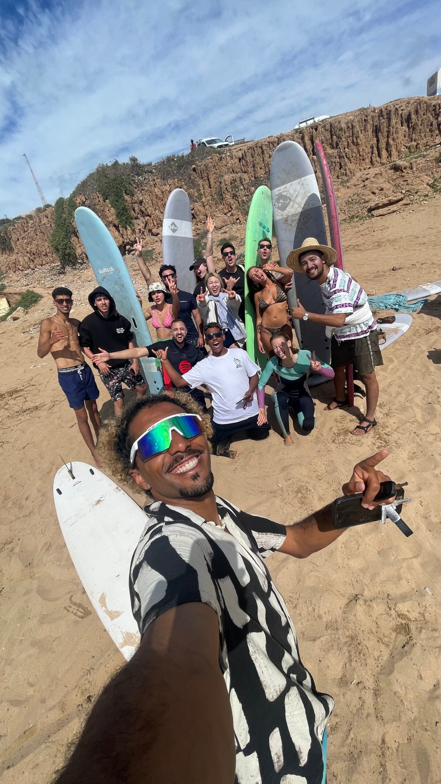 Us with our group of surfers in Tamraght Morocco