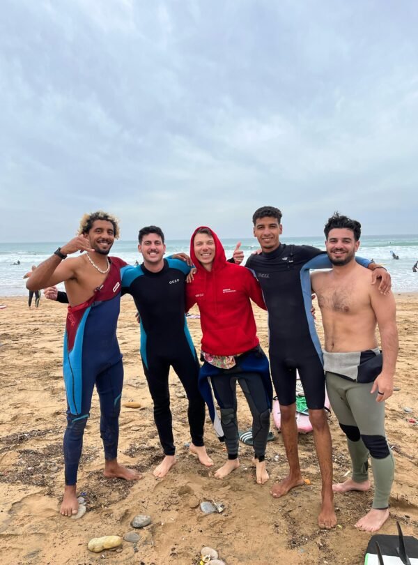 Group of surfers at a surf camp in Tamraght Morocco