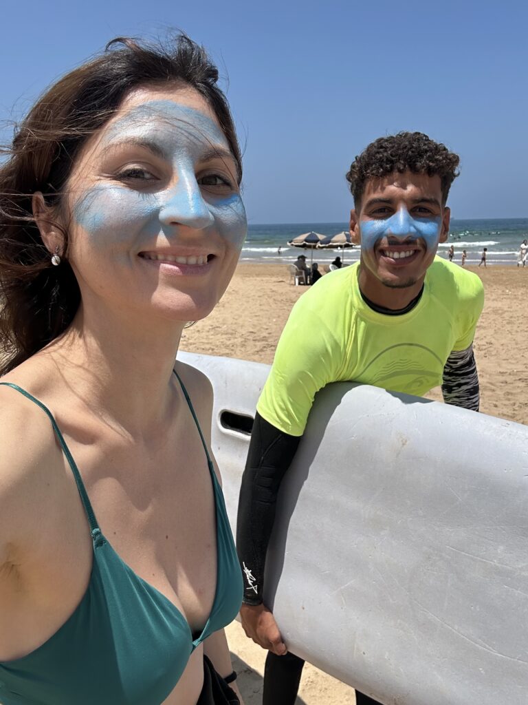 Our surf instructor with one surfer in Tamraght Morocco