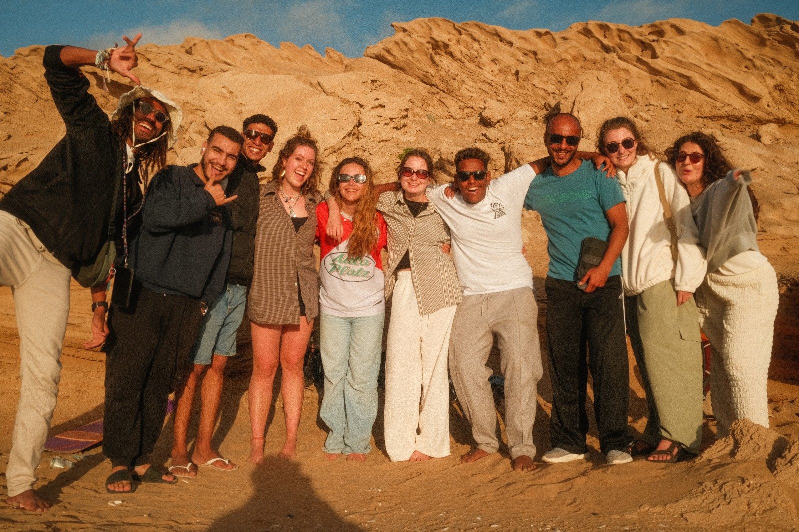 Our clients relaxing on the terrace with our staff in Timlaline Morocco