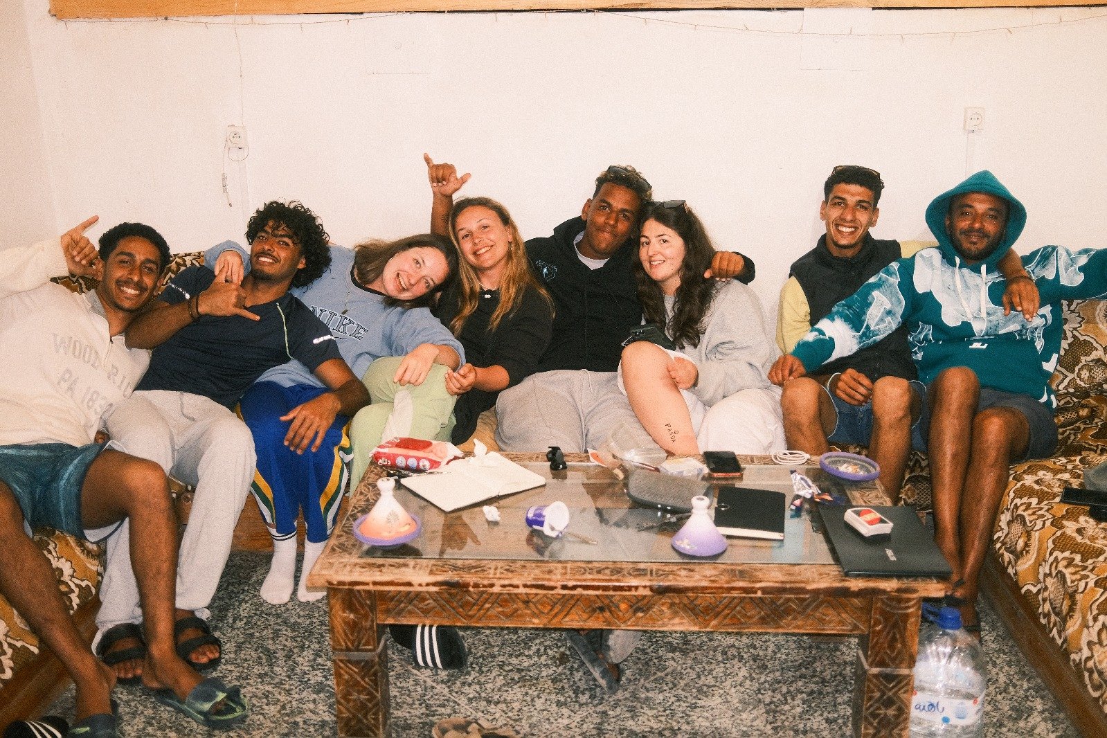 Our clients relaxing on the terrace with our staff in Tamraght Morocco