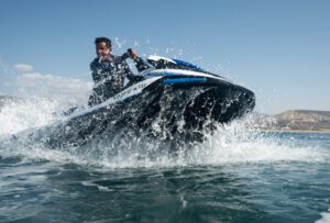 Hamza Ghazal enjoying a thrilling jet skiing session, demonstrating his love for adventure and extreme sports
