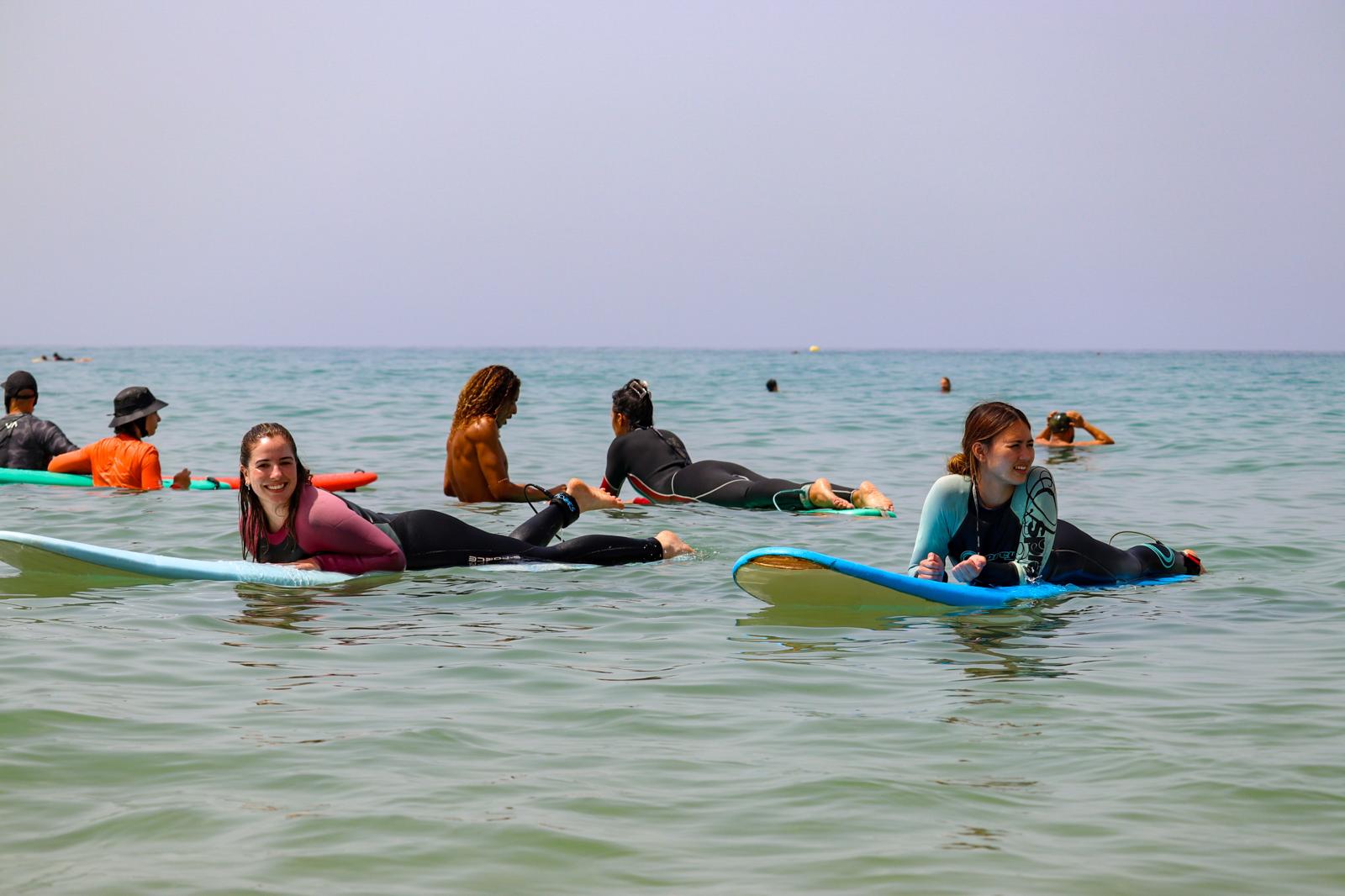 Group surf lesson at a surf camp Morocco coastline